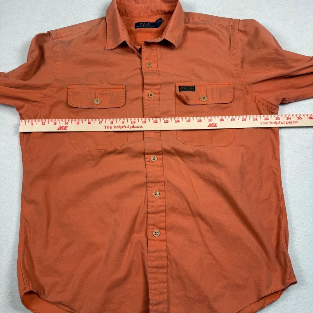 Polo Ralph Lauren Button Up Shirt Mens Large Orange‎ Long Sleeve Cotton Utility